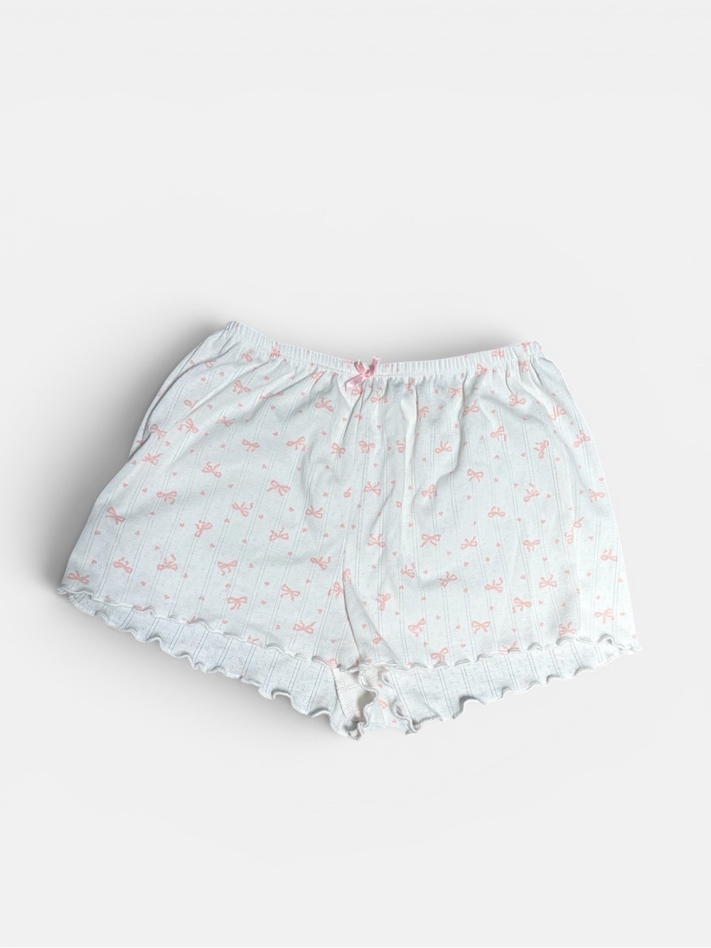 Pink Rose Light Blue Cotton Sleep Shorts with Pink Bow Print